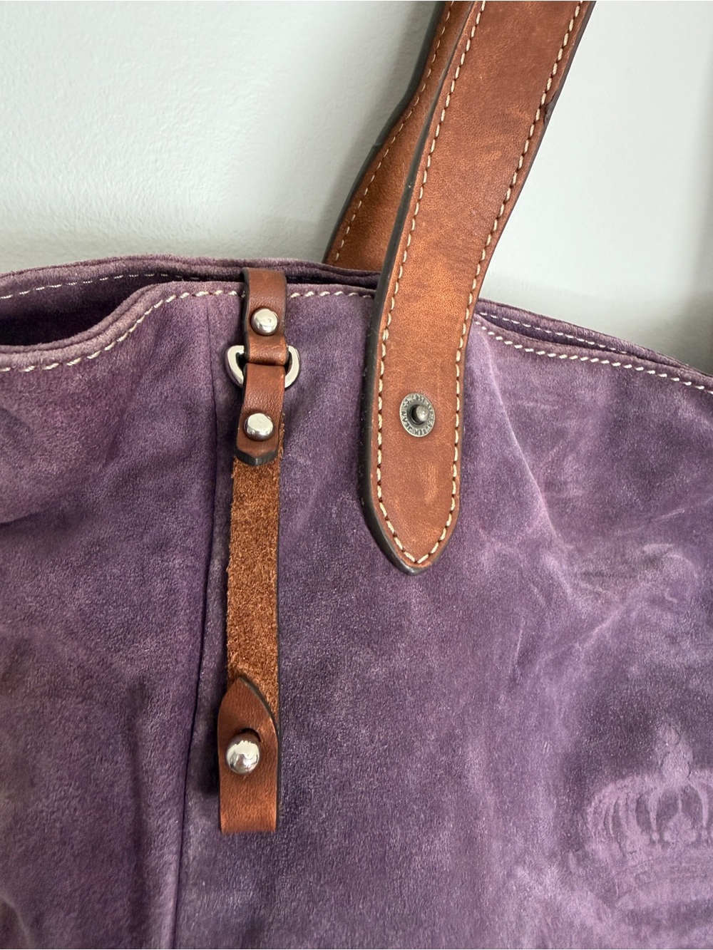 Lauren Ralph Lauren Putnam Signature Violet Purple Suede Leather Tote Bag Crest - Picture 9 of 16